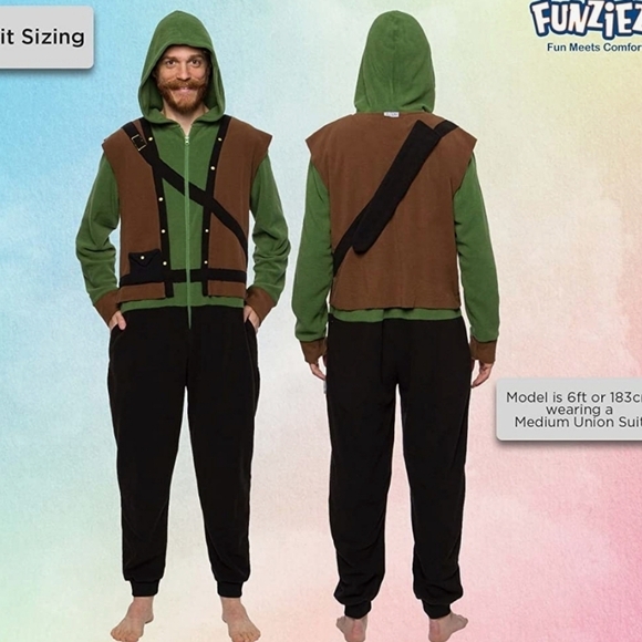 Silver Lilly FUNZIEZ! Robin Hood Unisex Adult Costume Pajamas Onesie Size M - Picture 2 of 10